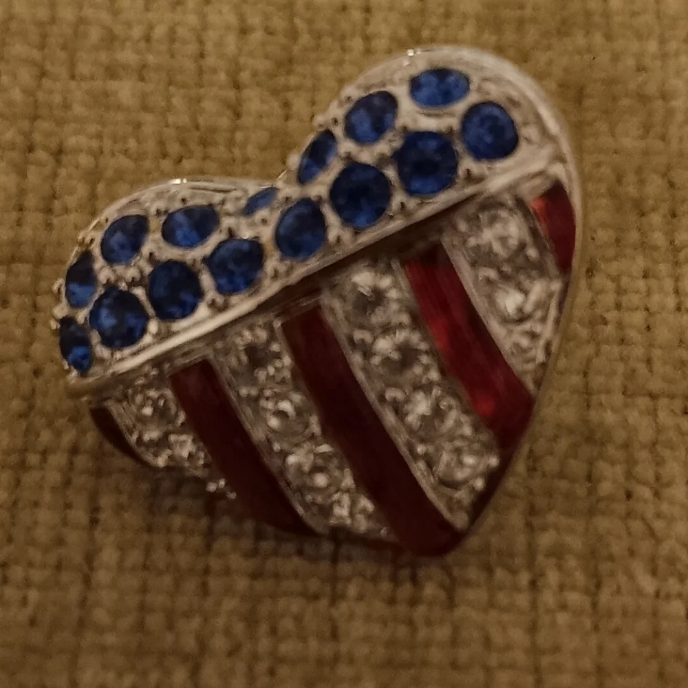 Swarovski Crystal Patriotic American Flag Puffy Heart Brooch